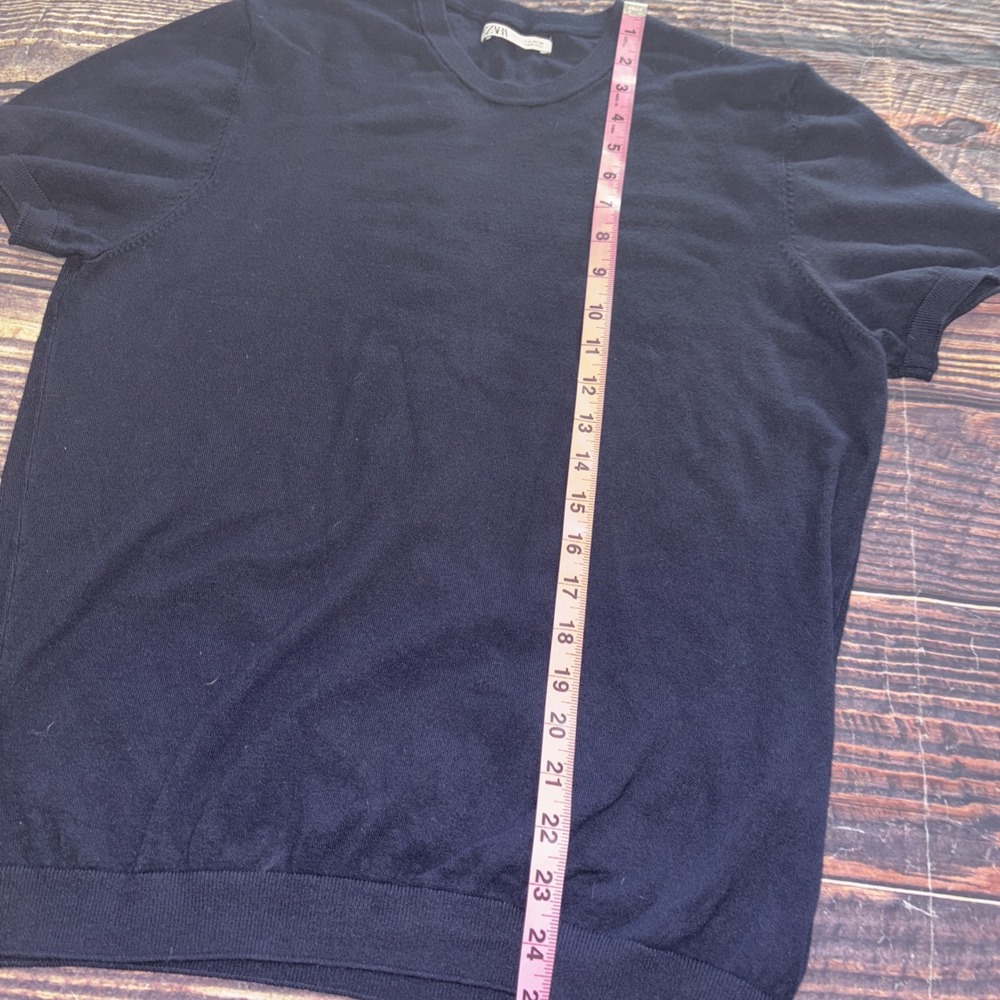Zara Womens Navy Blue Viscose Blend Short Sleeve Pullover - Picture 8 of 8